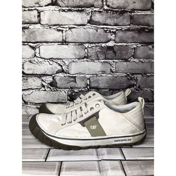 Caterpillar CAT Ivory Canvas Fabric Lace Low Top Work Shoes Men’s Sz 8M US/41EU